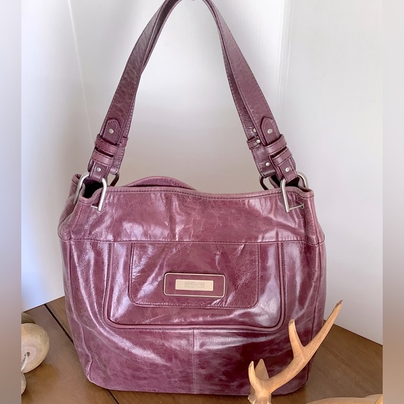 KENNETH COLE DUSKY PURPLE GLAZED LEATHER TOTE BAG - Picture 7 of 7